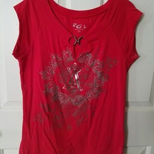 XXL Anaheim Angels stretch red & silver shirt